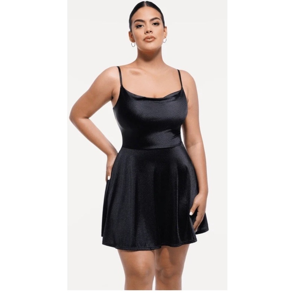 Popilush Black Shapewear Strappy Cowl Neck Fit & Flare Mini Dress Sz Xl New